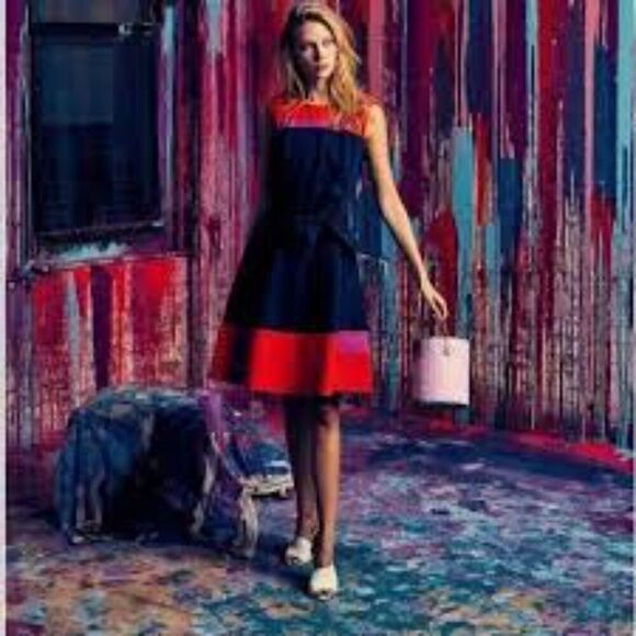 Boss Hugo Boss Hadesa Colorblocked Cotton Poplin Fit & Flare Mini Dress Modern - Picture 9 of 16